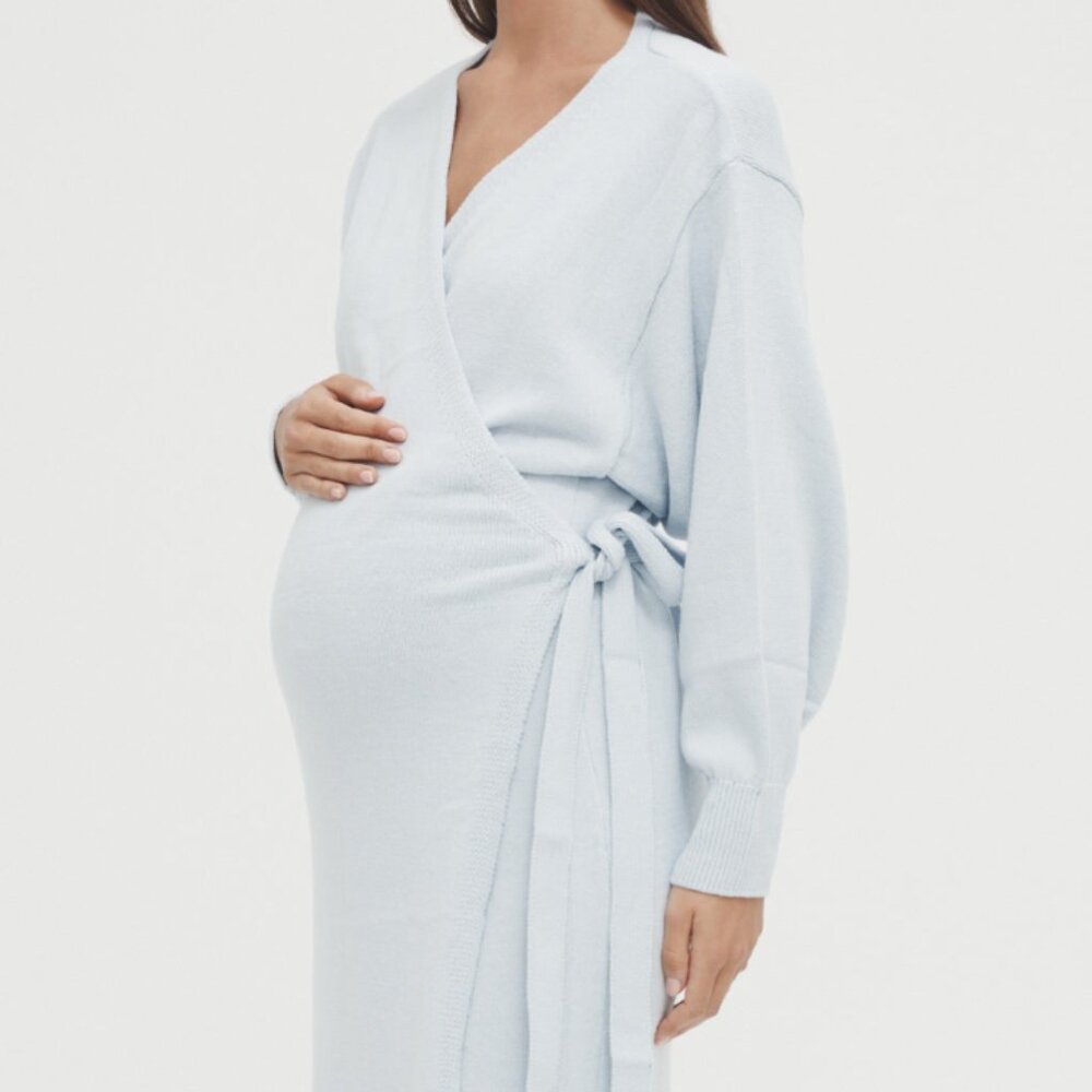 Légoe Heritage Knit Cotton Maternity Wrap Dress in Sky Blue - NWT